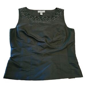 KATE HILL beaded silk evening blouse size 8 sleeveless black top formal